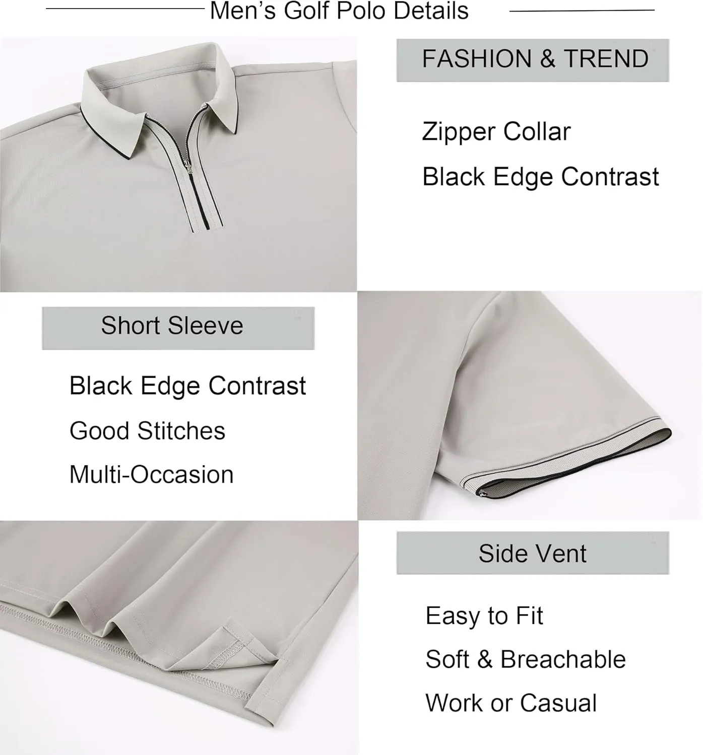 Alex Vando Mens Zipper Golf Shirt Moisture Wicking Zip Up Solid Fashion Polo Shirts