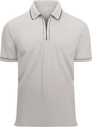 Alex Vando Mens Zipper Golf Shirt Moisture Wicking Zip Up Solid Fashion Polo Shirts