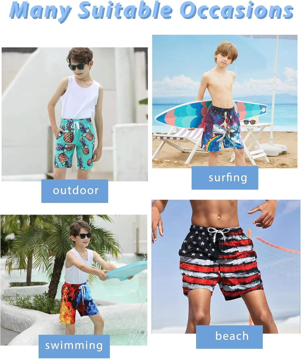 ALISISTER Boys Swim Trunks with Compression Liner with Pockets Bathing Suit 2-20 Years Old