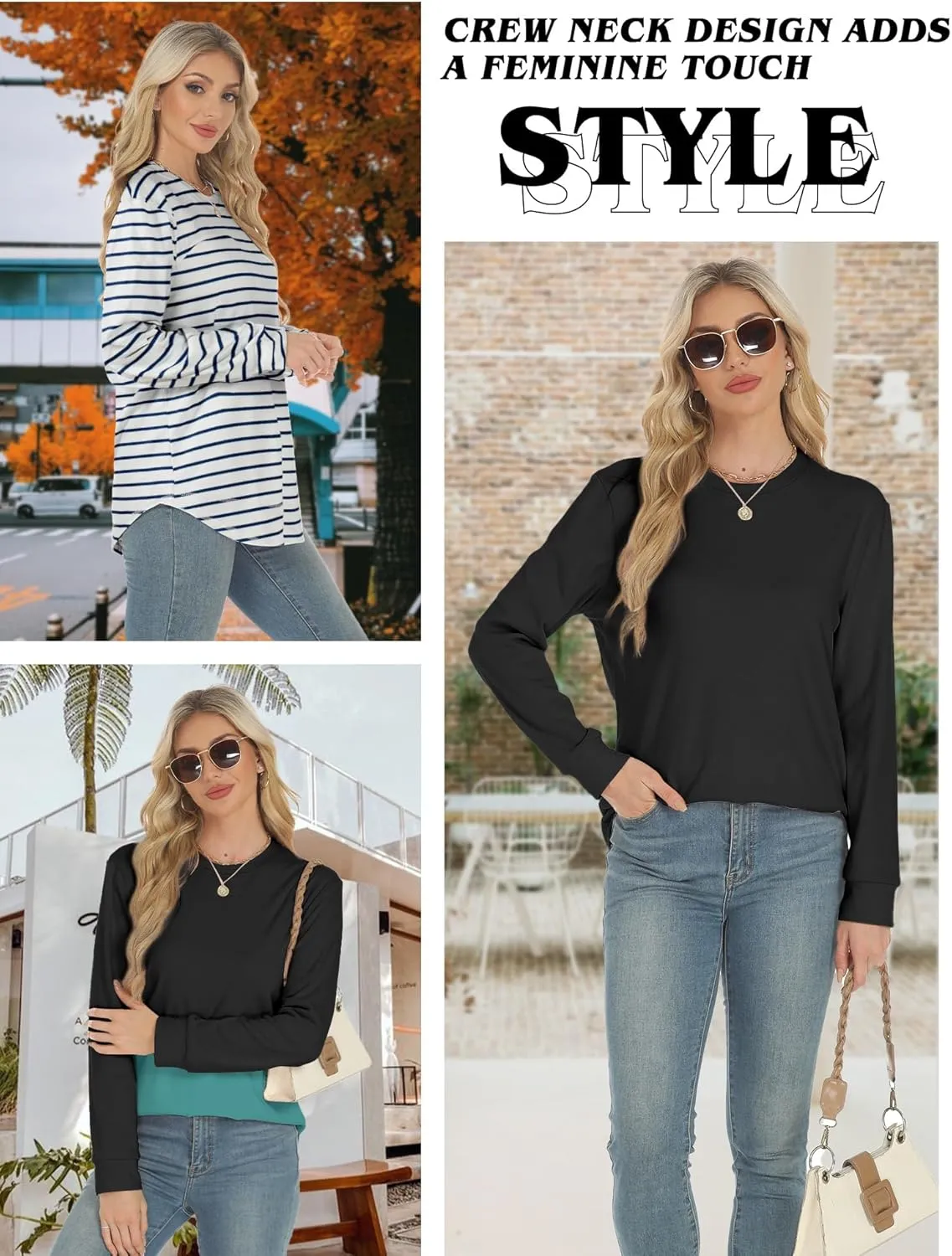 AURUZA Sweatshirt for Women Long Sleeve Crewneck Sweatshirt Women Causal Loose Fit Pullover Tunic Top Fall Clothes Shirts