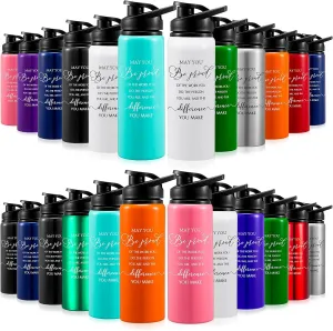 Bokon 24 Pack Thank You Inspirational Gifts Reusable Aluminum Water Bottle Lightweight Leakproof Metal Sports Water Bottle with Lid for Gym Camping Hiking(Colorful,20 oz)