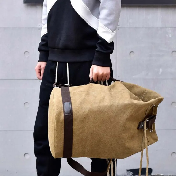 Casual Canvas Backpack Bucket Bag Computer Rucksack Travel Hiking Hand Bag, Size: Large Black