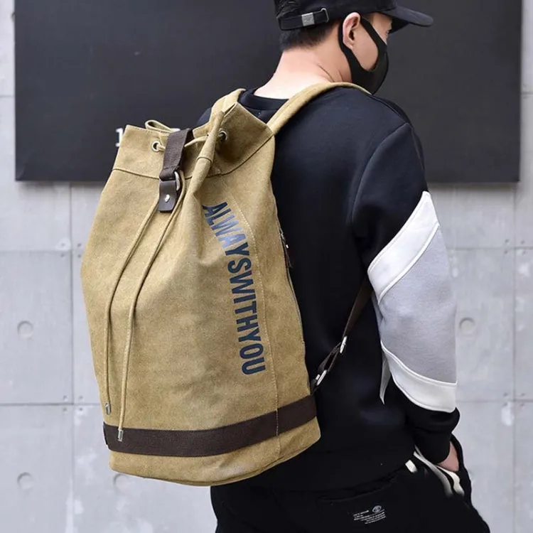 Casual Canvas Backpack Bucket Bag Computer Rucksack Travel Hiking Hand Bag, Size: Large Black