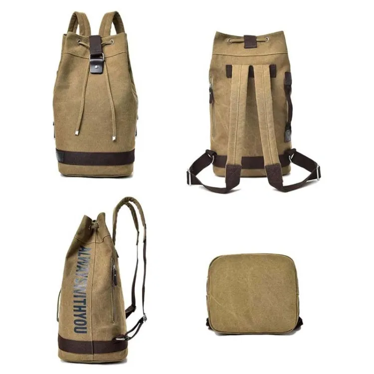 Casual Canvas Backpack Bucket Bag Computer Rucksack Travel Hiking Hand Bag, Size: Large Black