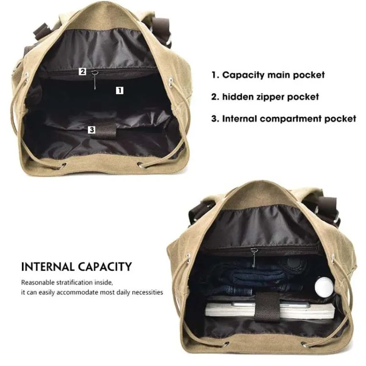 Casual Canvas Backpack Bucket Bag Computer Rucksack Travel Hiking Hand Bag, Size: Large Black