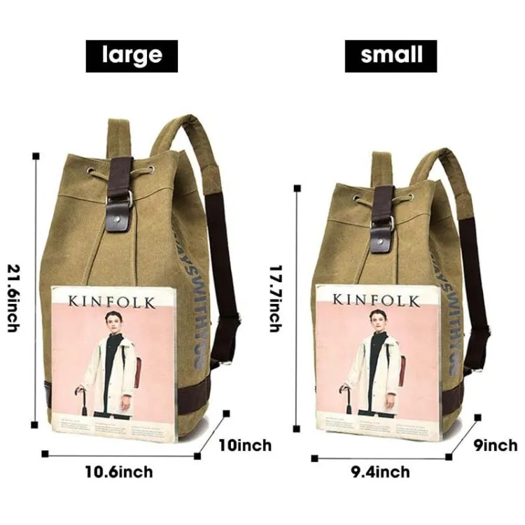Casual Canvas Backpack Bucket Bag Computer Rucksack Travel Hiking Hand Bag, Size: Large Black