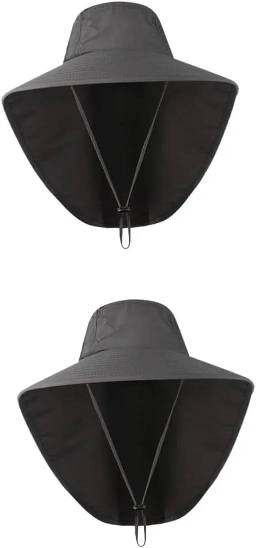Didiseaon Outdoor UV Protection Sun Hat with Neck Flap and Wide Brim for Fishing and Climbing Chinstrap Dark Grey