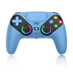 Dinosoo RGB Wireless Controller for PS5/PlayStation 5 PC, Bluetooth Controller with Dynamic Vibration 6-Axis Motion Control 3.5mm Audio Jack Turbo Macro 1000mAh Battery Speaker - Blue