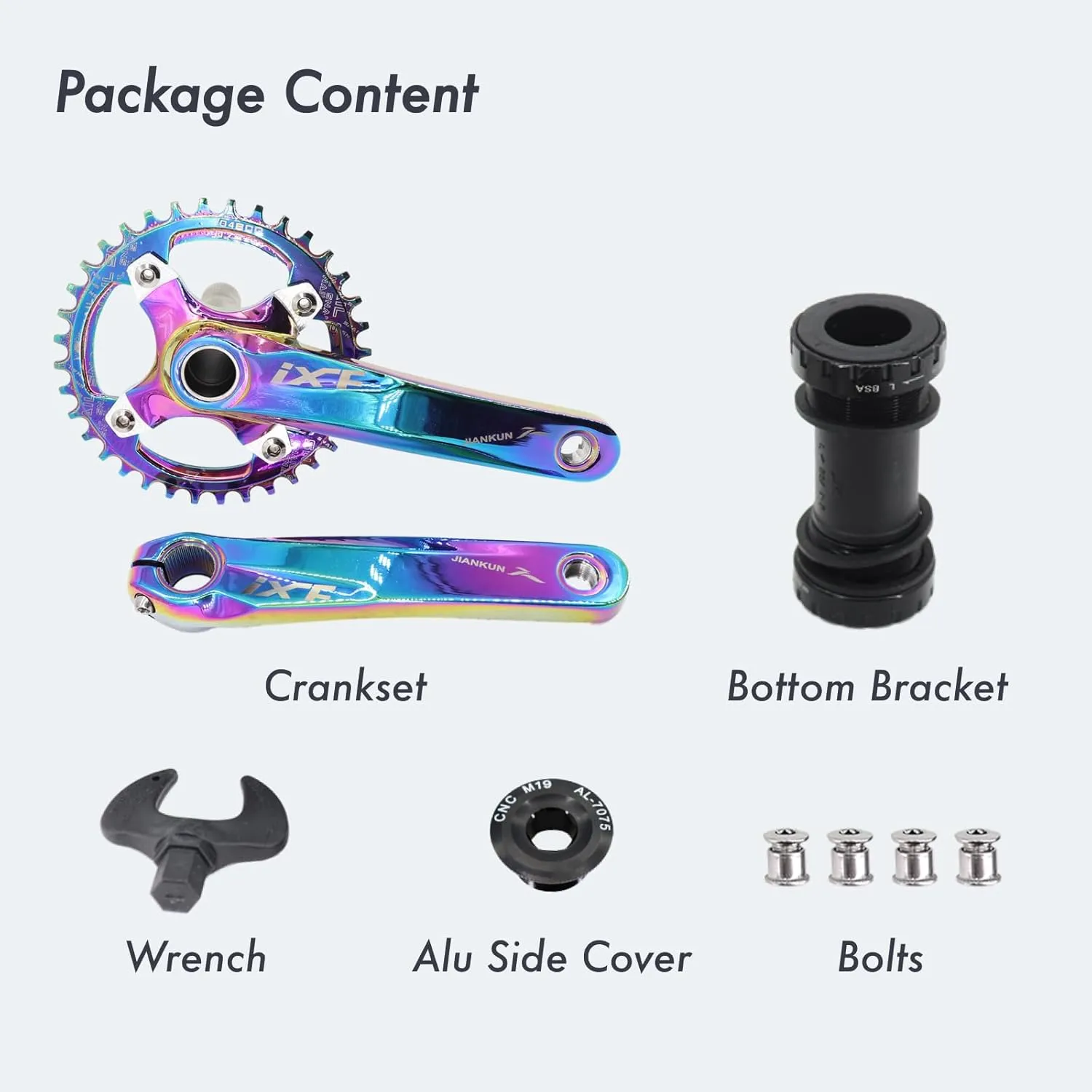 DJC Bike Crankset 104BCD with Chainring BSA Bottom Bracket with Spindle for MTB 1x 2X 3X Speed Mountain Bike Black Red Oilslick 170mm 175mm