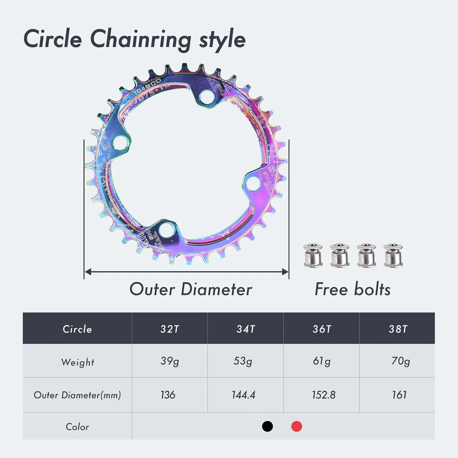 DJC Bike Crankset 104BCD with Chainring BSA Bottom Bracket with Spindle for MTB 1x 2X 3X Speed Mountain Bike Black Red Oilslick 170mm 175mm