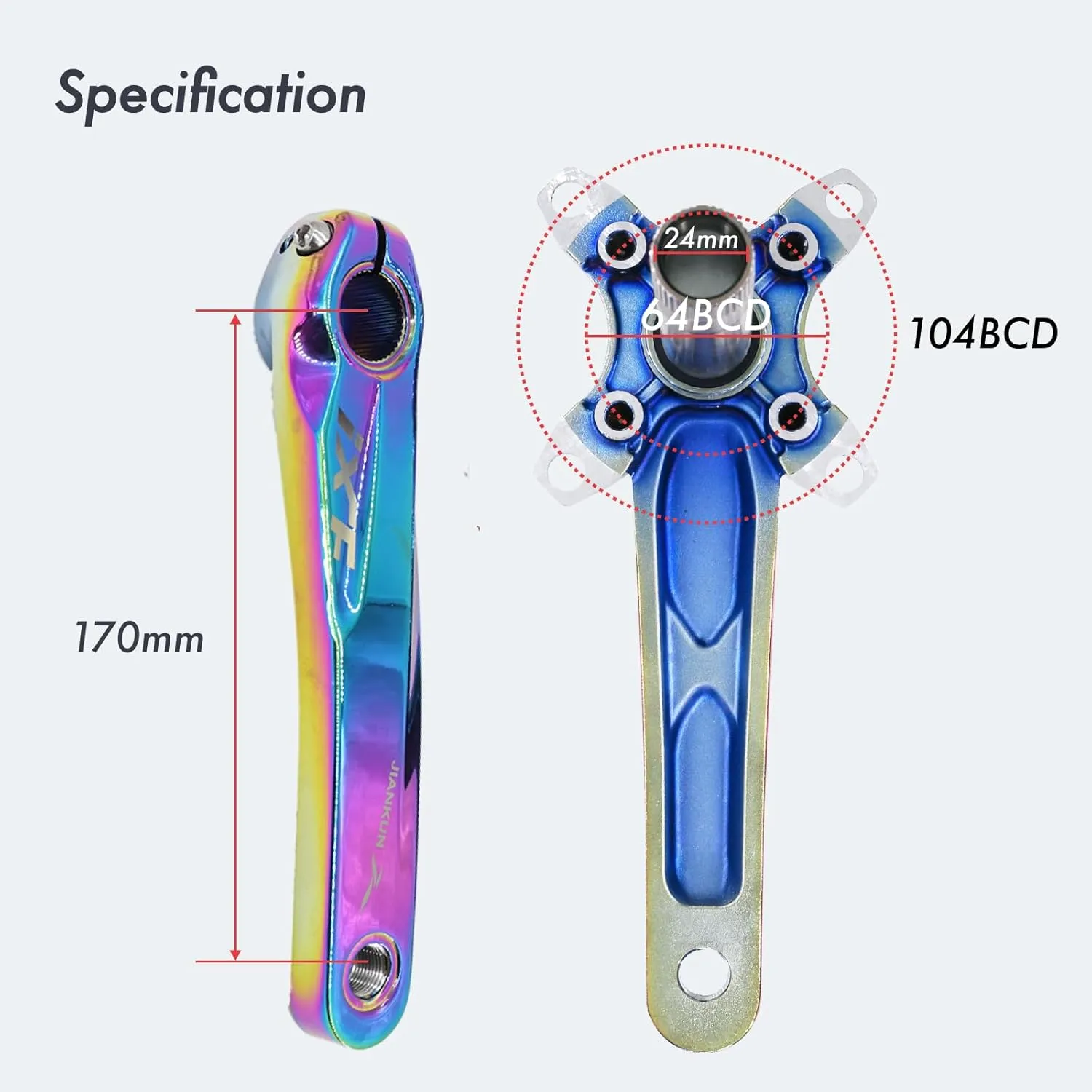 DJC Bike Crankset 104BCD with Chainring BSA Bottom Bracket with Spindle for MTB 1x 2X 3X Speed Mountain Bike Black Red Oilslick 170mm 175mm