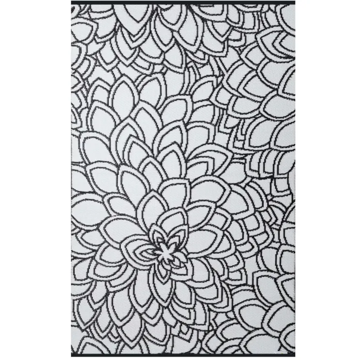 Eden Black and White Floral Recycled Plastic Larger Rug