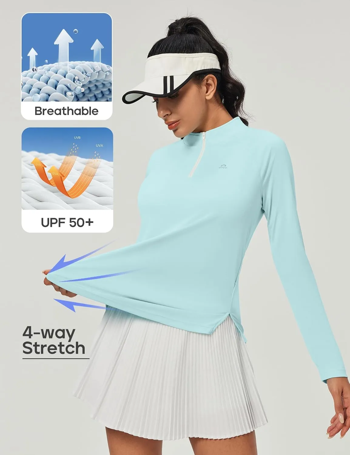Heathyoga Womens Long Sleeve Workout Tops Golf Shirts for Woman UPF 50  UV Sun Protection SPF Shirts Quarter Zip Pullover