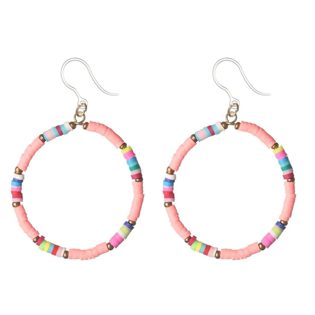 Heishi Bead Hoop Dangles Hypoallergenic Earrings for Sensitive Ears Made with Plastic Posts