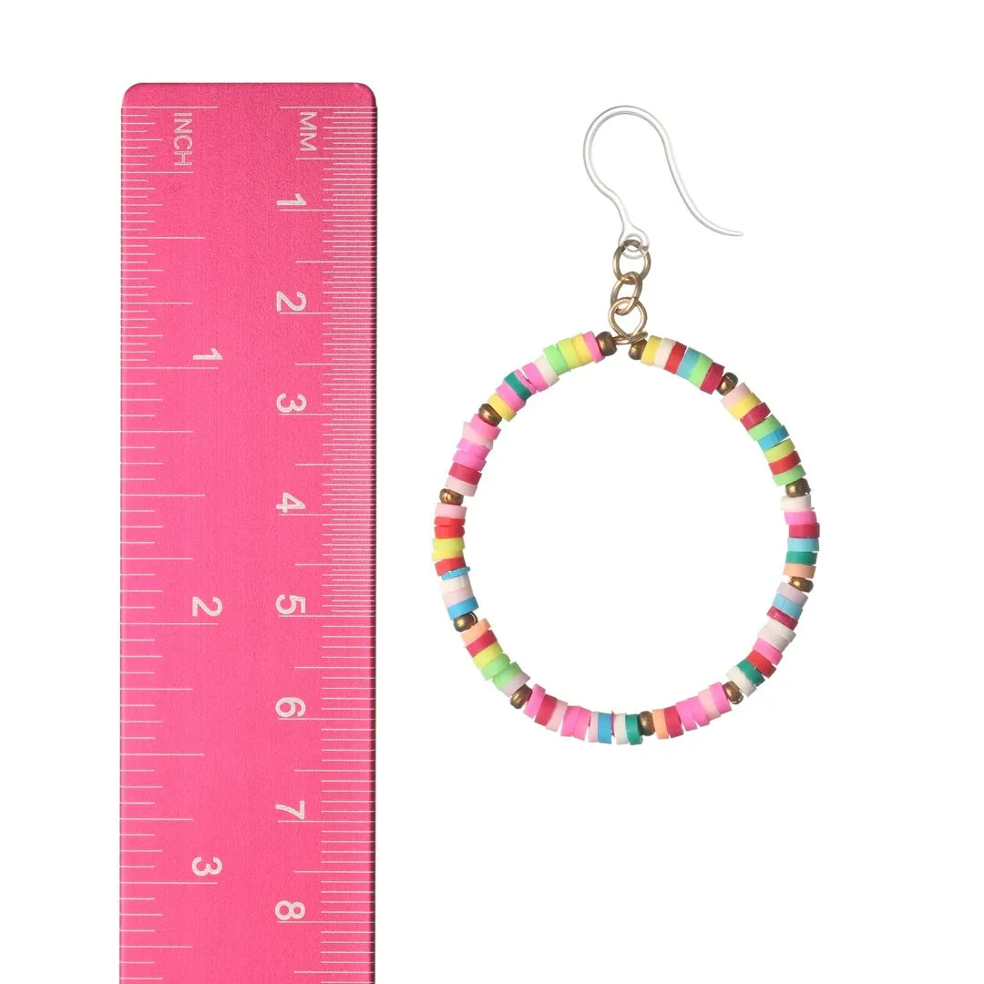 Heishi Bead Hoop Dangles Hypoallergenic Earrings for Sensitive Ears Made with Plastic Posts
