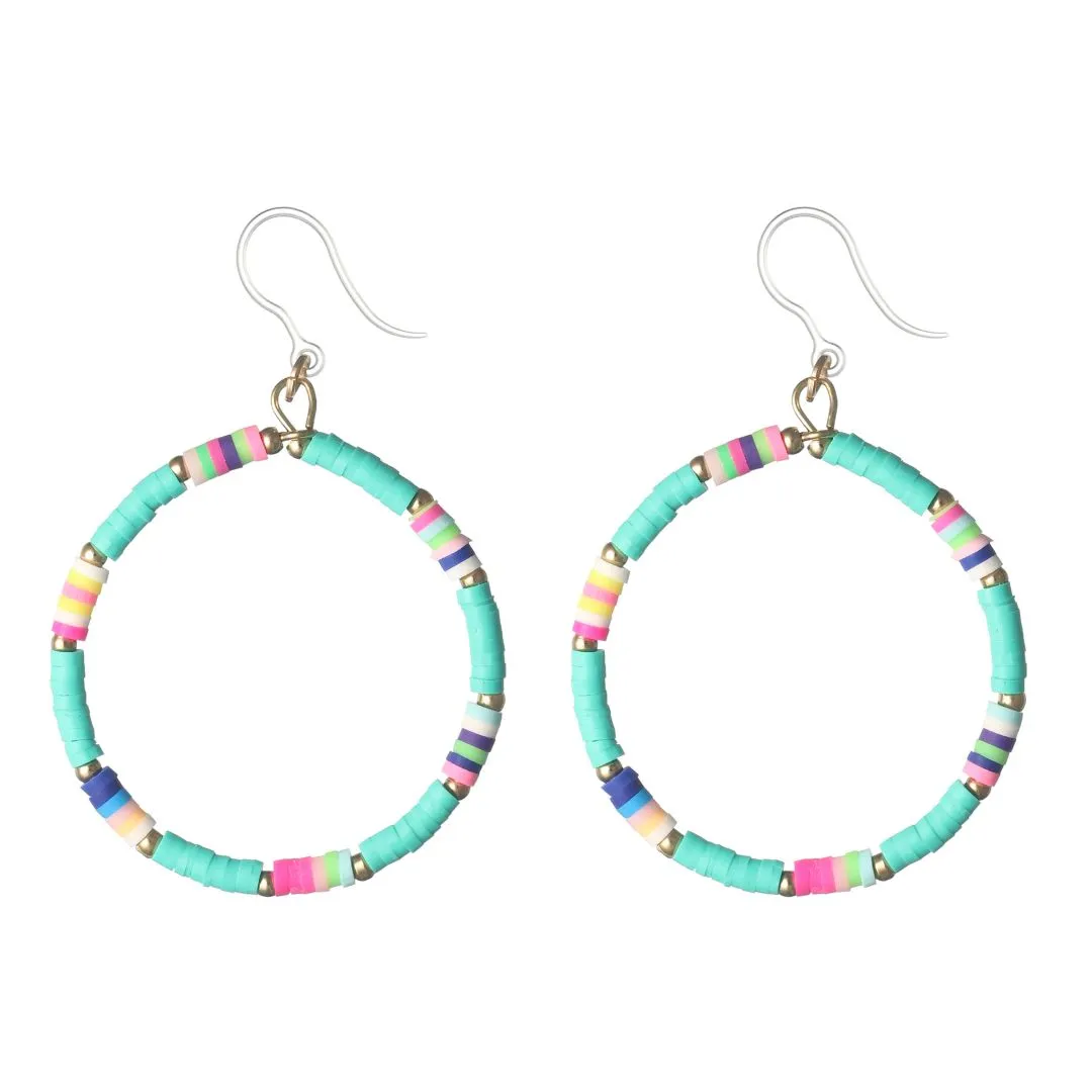 Heishi Bead Hoop Dangles Hypoallergenic Earrings for Sensitive Ears Made with Plastic Posts