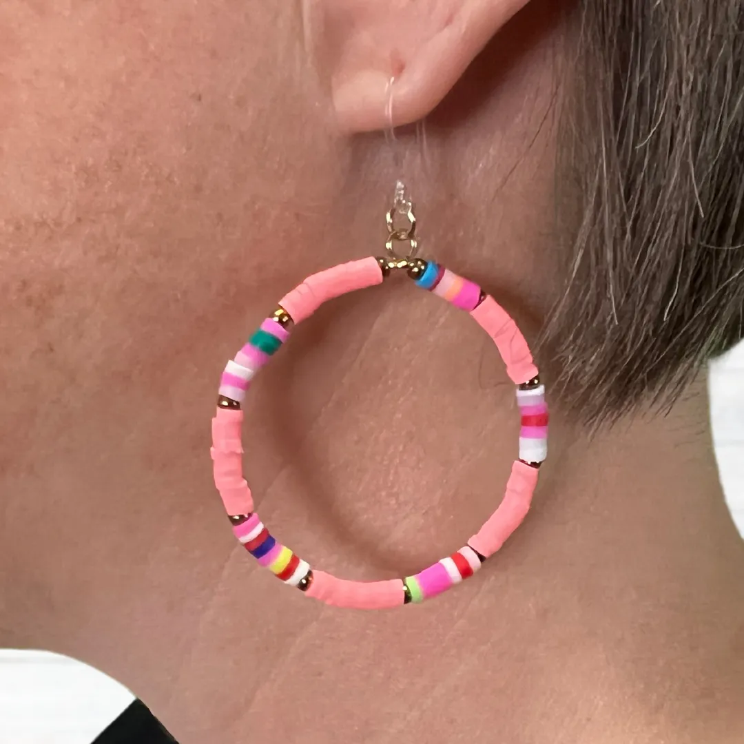 Heishi Bead Hoop Dangles Hypoallergenic Earrings for Sensitive Ears Made with Plastic Posts