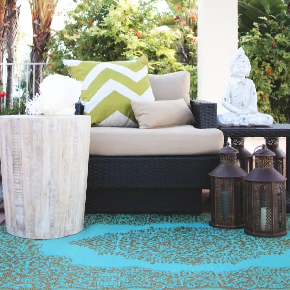 Istanbul Bronze and Aqua Traditional Outdoor Area Rug