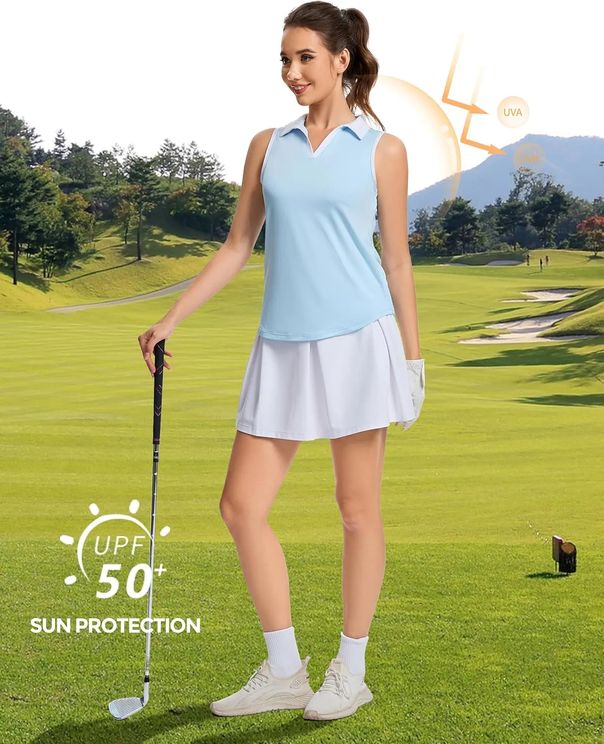M MOTEEPI Womens Golf Shirts Sleeveless Polo Shirts for Women Quick Dry Ladies Golf Tops Tennis Athletic Polo