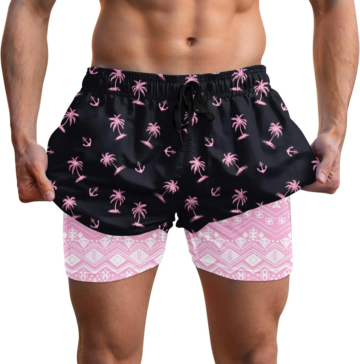 Men Swim Trunks 5.5 Inch Board Shorts 2 in 1 Swimwear with Compression Liner