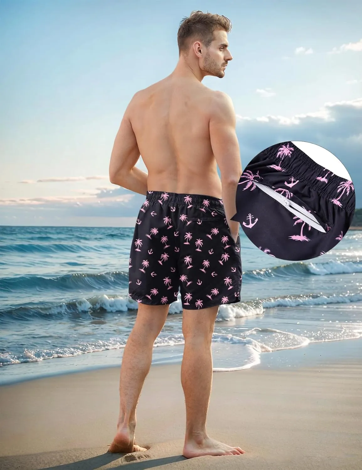 Men Swim Trunks 5.5 Inch Board Shorts 2 in 1 Swimwear with Compression Liner