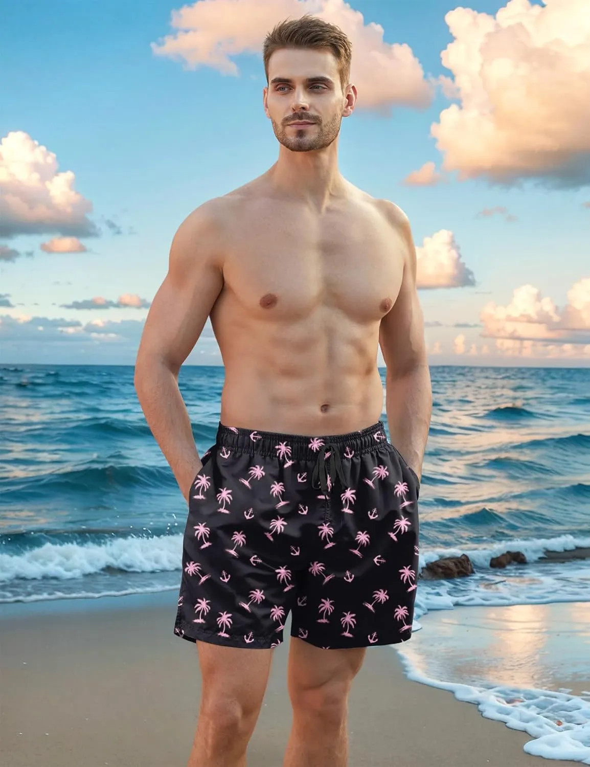 Men Swim Trunks 5.5 Inch Board Shorts 2 in 1 Swimwear with Compression Liner