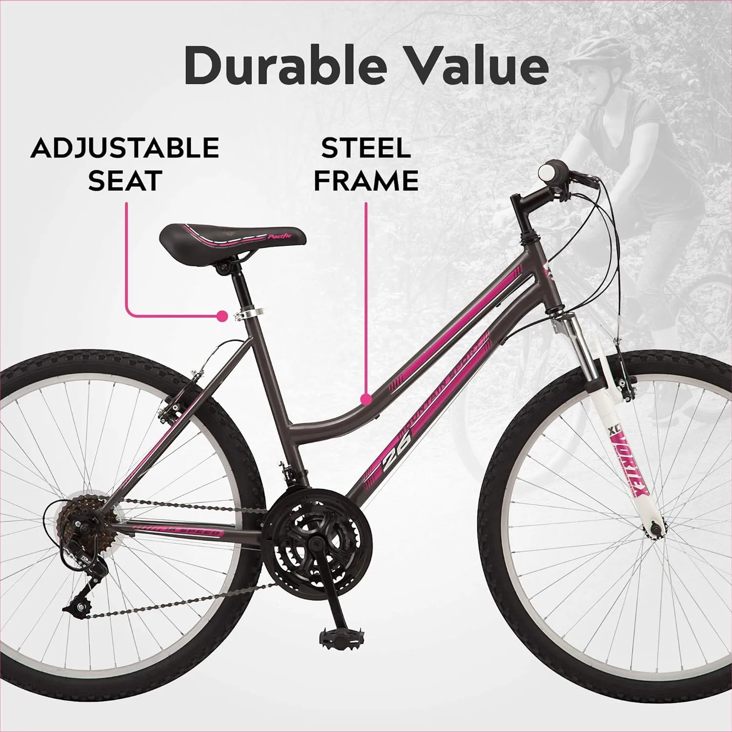 Mountain Sport Bike for Adult Youth Men Women, 24-26-Inch Wheels, 18-Speed Twist Shifters, Linear Pull Brake, Front Suspension, and Steel Frame