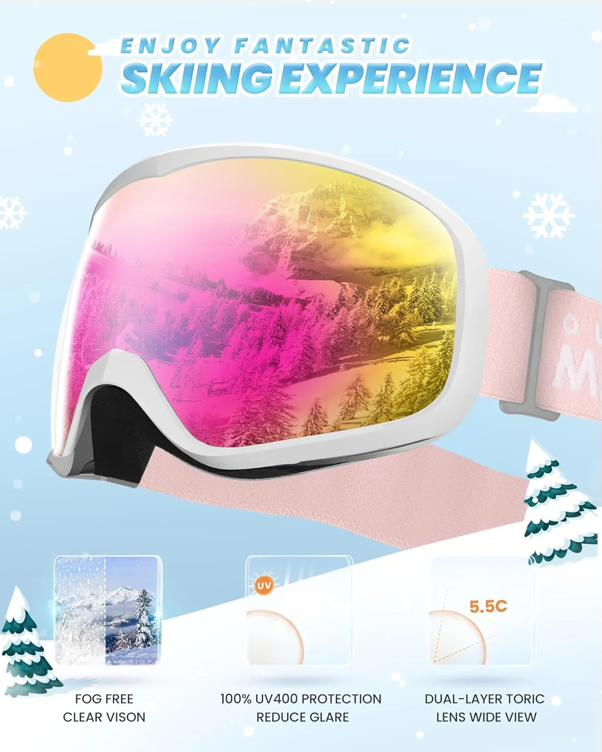 OutdoorMaster Owl Kids Ski Goggles OTG Anti-Fog Snowboard Goggles with 100% UV Protection
