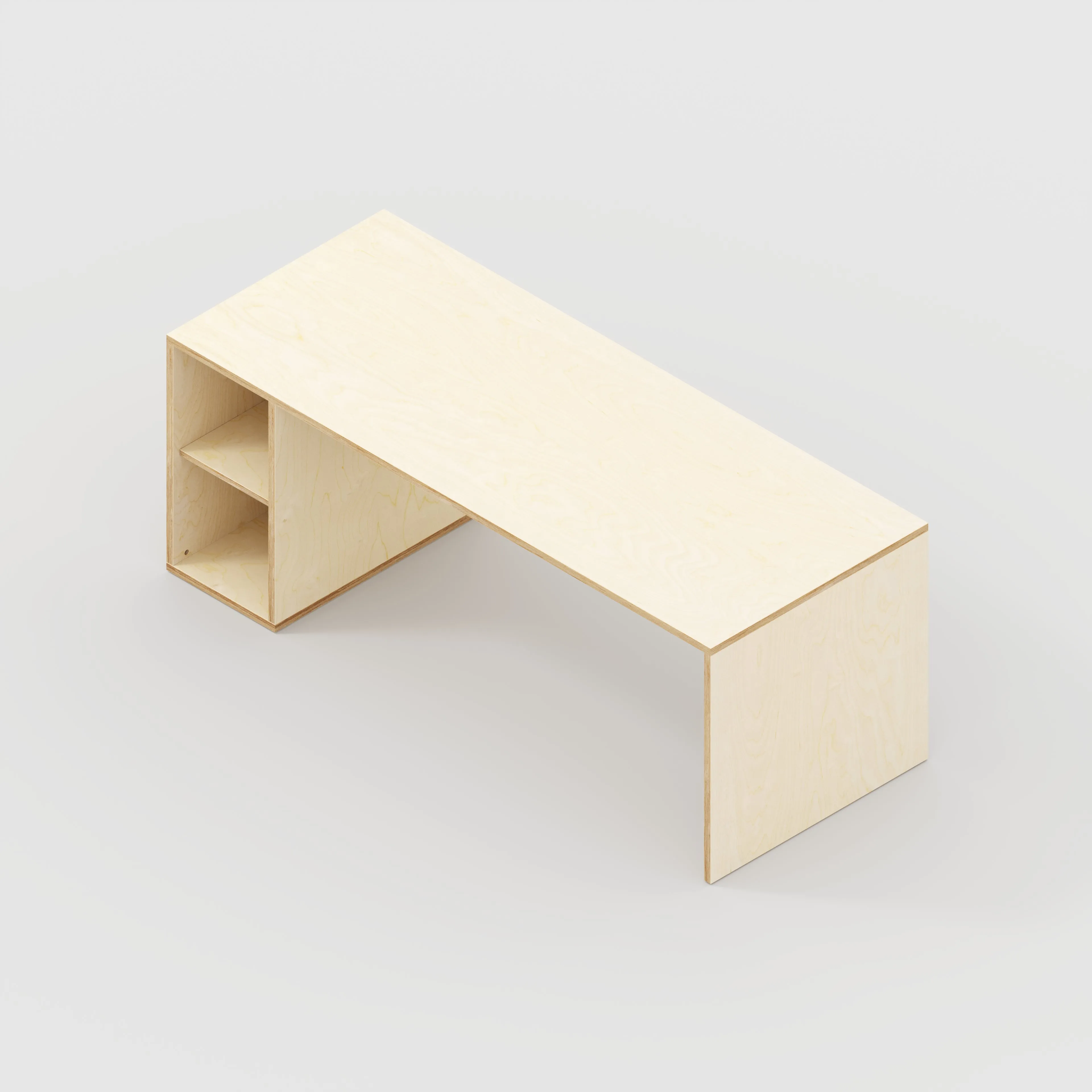 Plywood Desk with Storage Type 1 LH - Open Shelves - Plywood Birch - 2000(w) x 800(d) x 750(h)