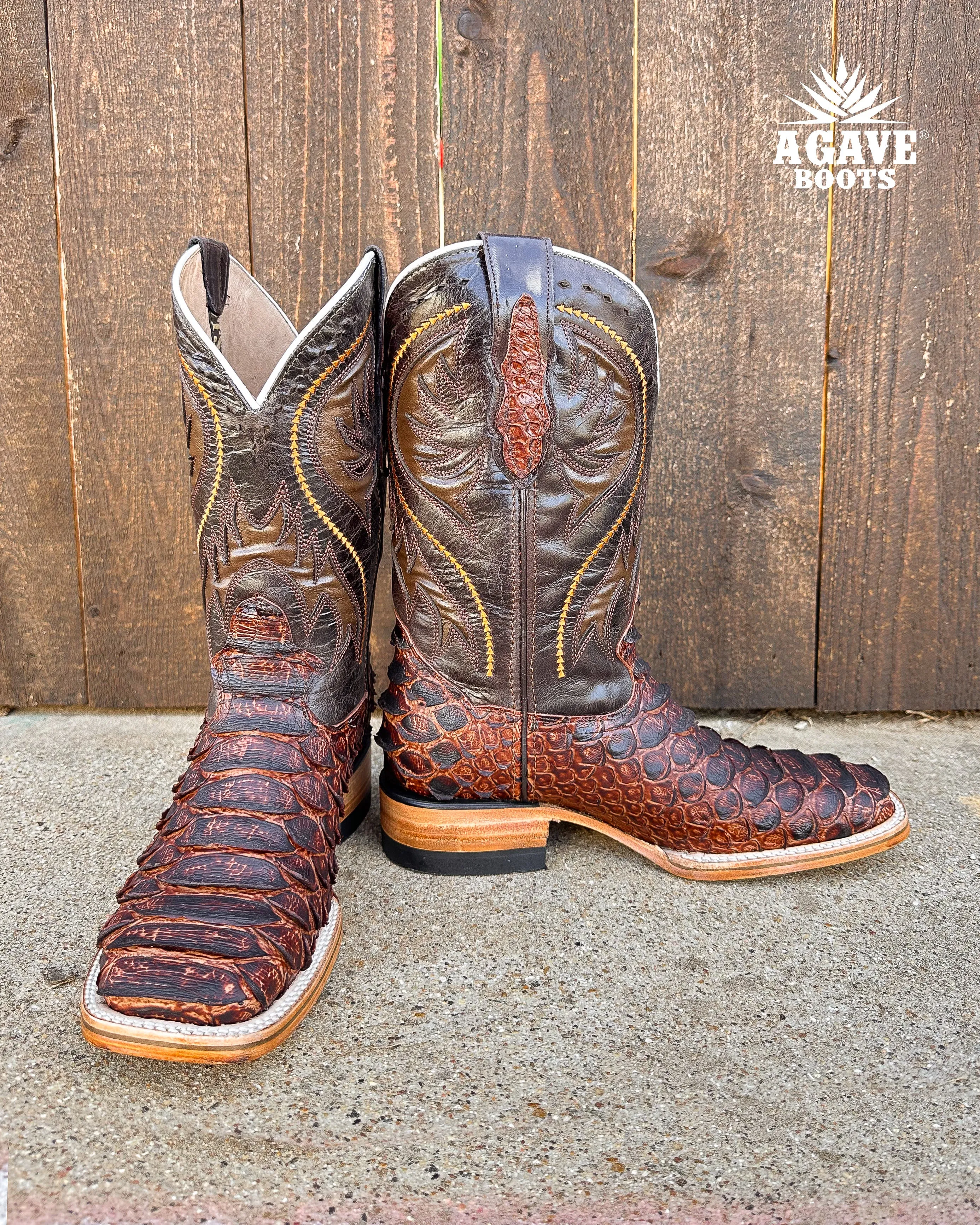 PYTHON COGNAC  | MEN SQUARE TOE WESTERN COWBOY BOOTS