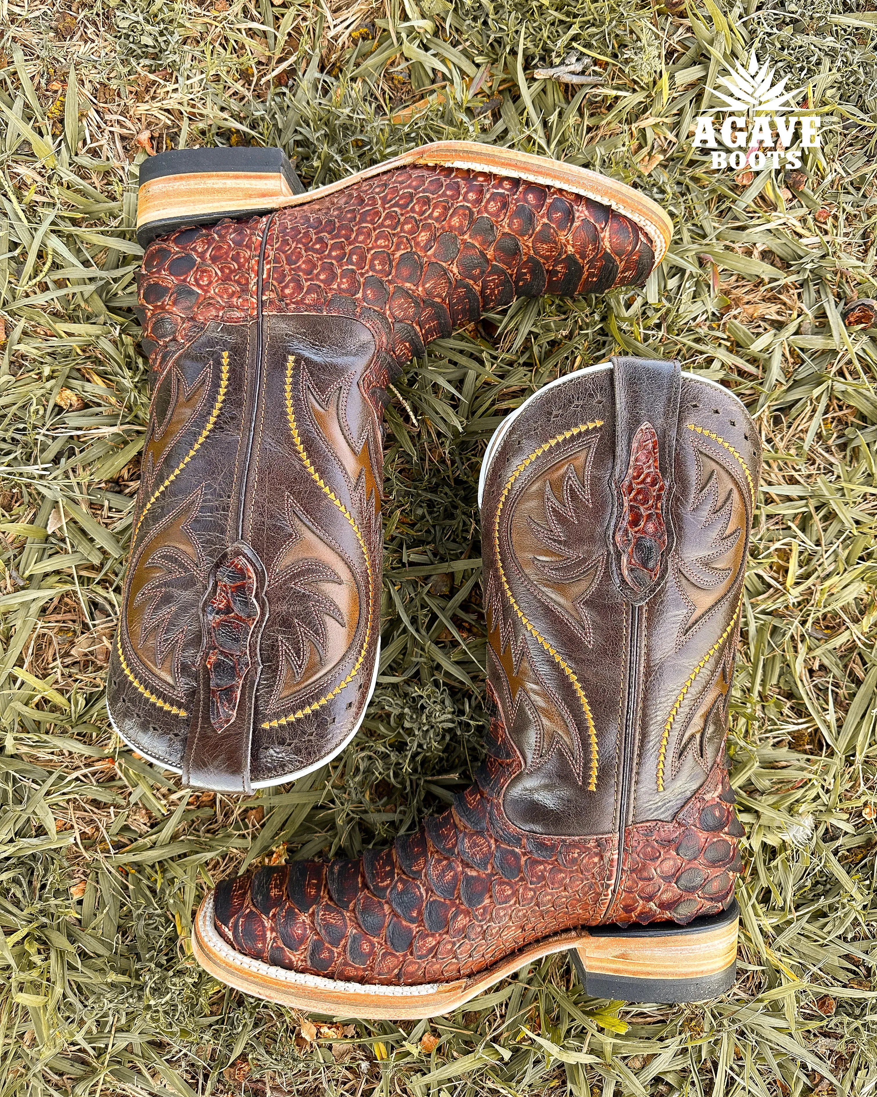 PYTHON COGNAC  | MEN SQUARE TOE WESTERN COWBOY BOOTS