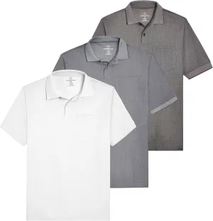 Real Essentials 3 Pack: Men's Regular-Fit Ribbed Polo Shirt with Pocket (Available in Big & Tall)