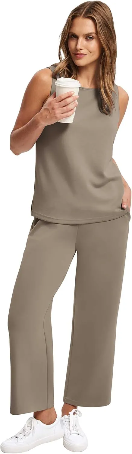 SAMPEEL Two Piece Sets for Women Summer Outfits Beach Vacation Clothes Wide Leg Crop Pants