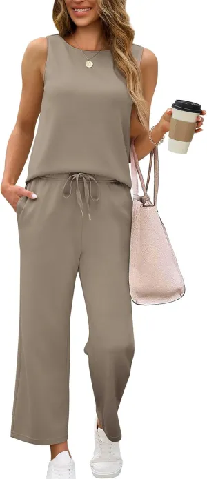 SAMPEEL Two Piece Sets for Women Summer Outfits Beach Vacation Clothes Wide Leg Crop Pants