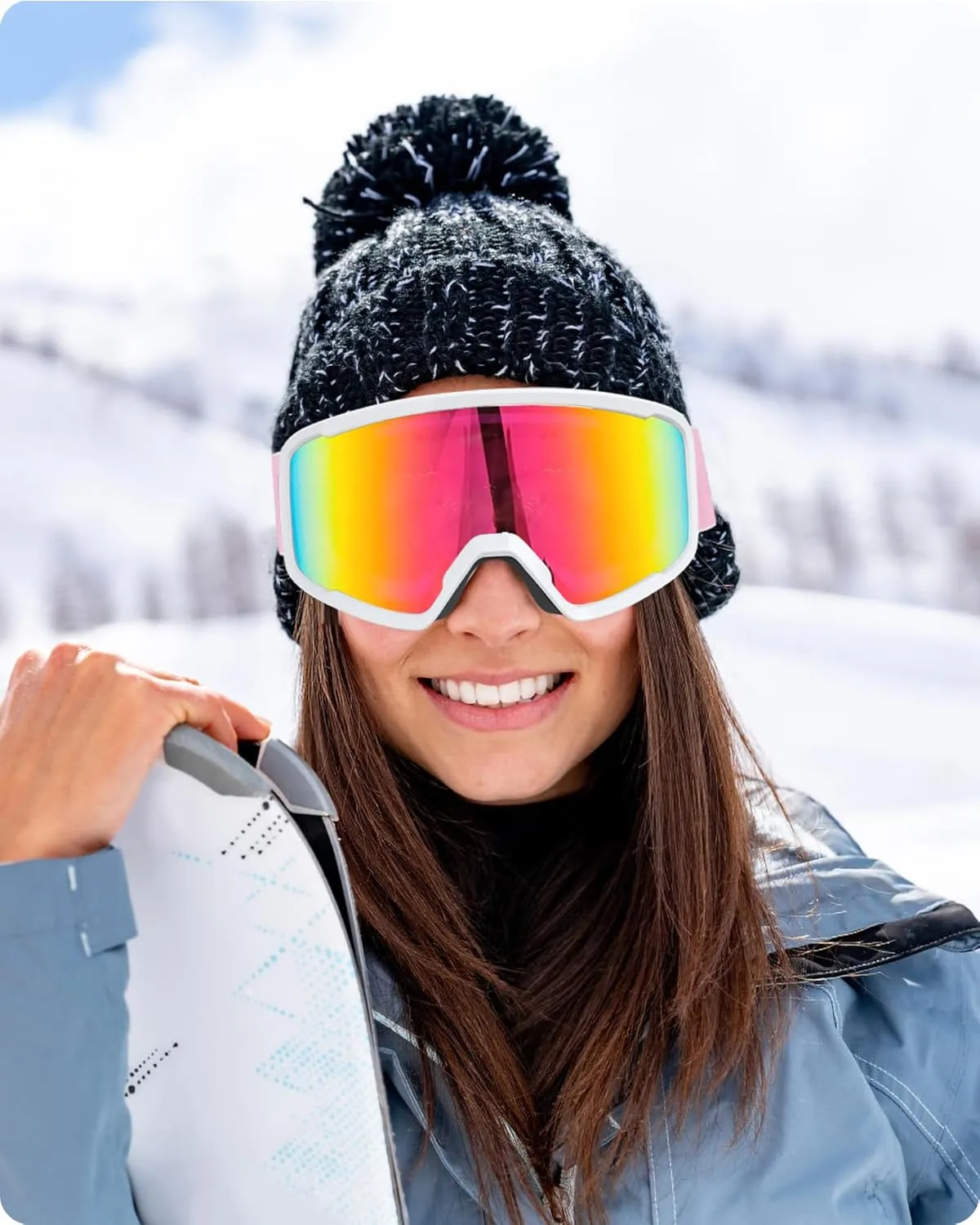 Ski/Snowboard Goggles for Men Women, OTG Snow Goggles Anti Fog 100% UV Protection Snowboarding Goggles