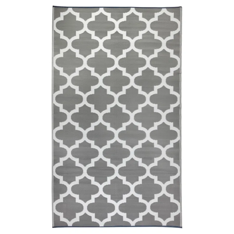 Tangier Grey and White Trellis Recycled Plastic Large Rug