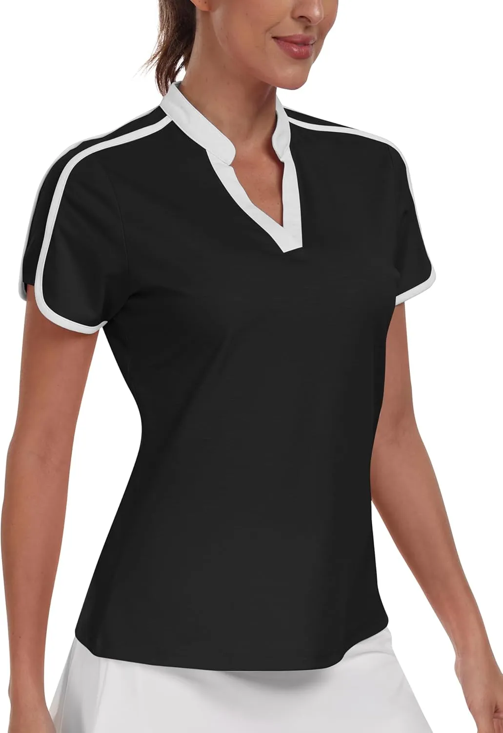 Womens Golf Polo V Neck Shirt Elastic Breathable Moisture Wicking Sports Workout Tops for Tennis Casual