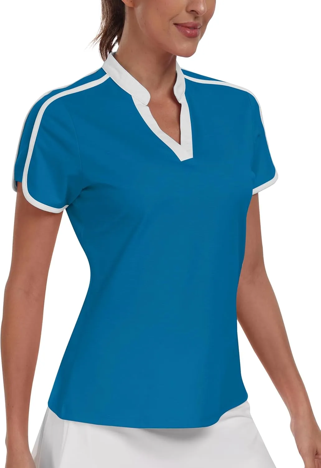 Womens Golf Polo V Neck Shirt Elastic Breathable Moisture Wicking Sports Workout Tops for Tennis Casual