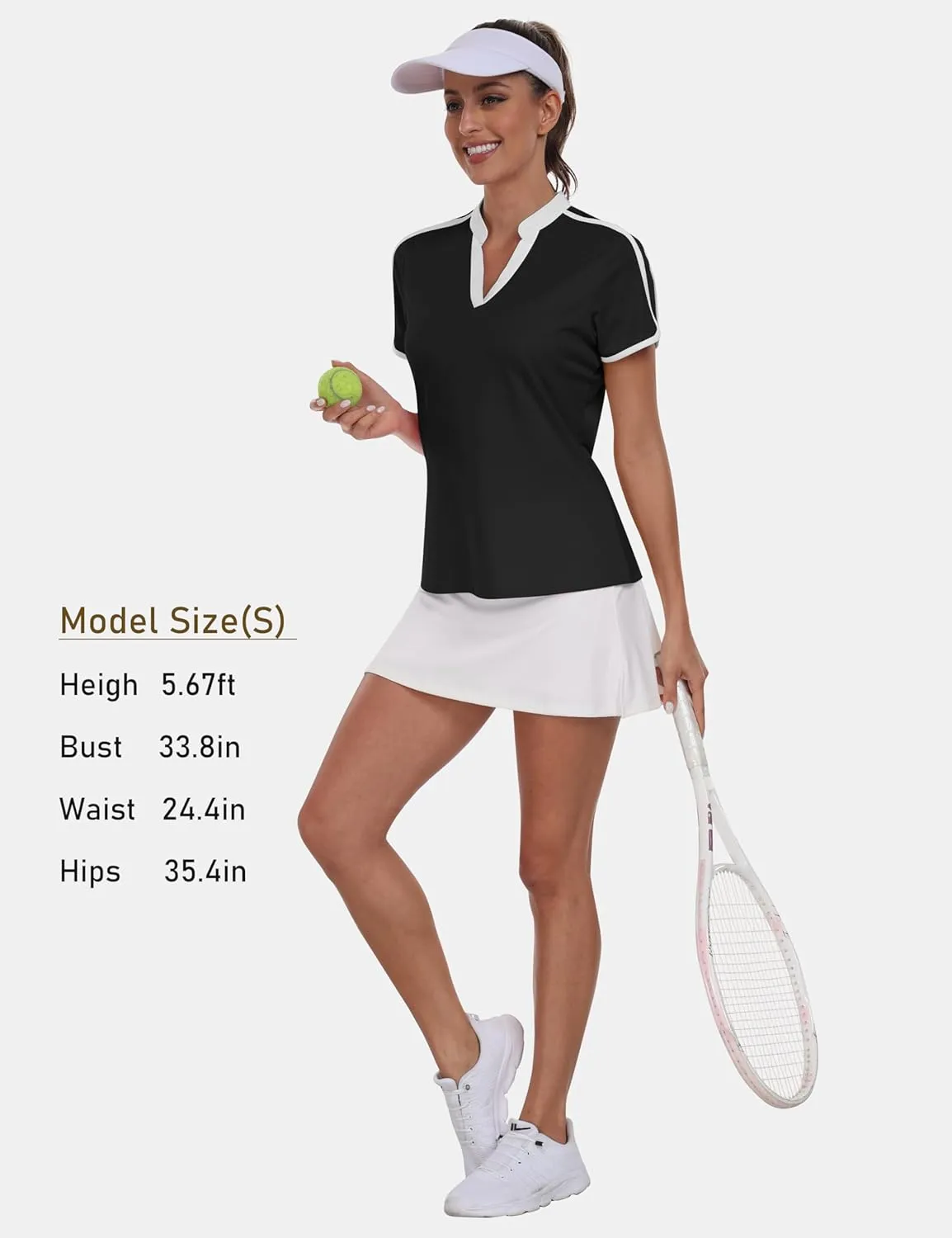 Womens Golf Polo V Neck Shirt Elastic Breathable Moisture Wicking Sports Workout Tops for Tennis Casual