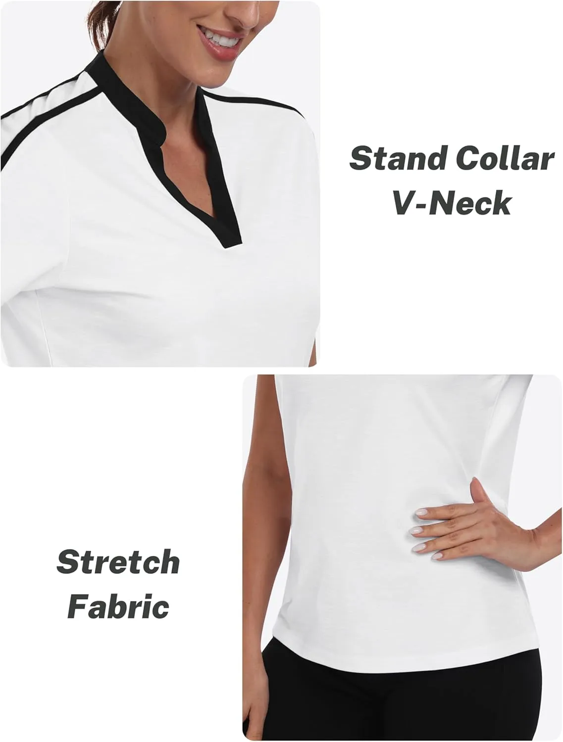 Womens Golf Polo V Neck Shirt Elastic Breathable Moisture Wicking Sports Workout Tops for Tennis Casual