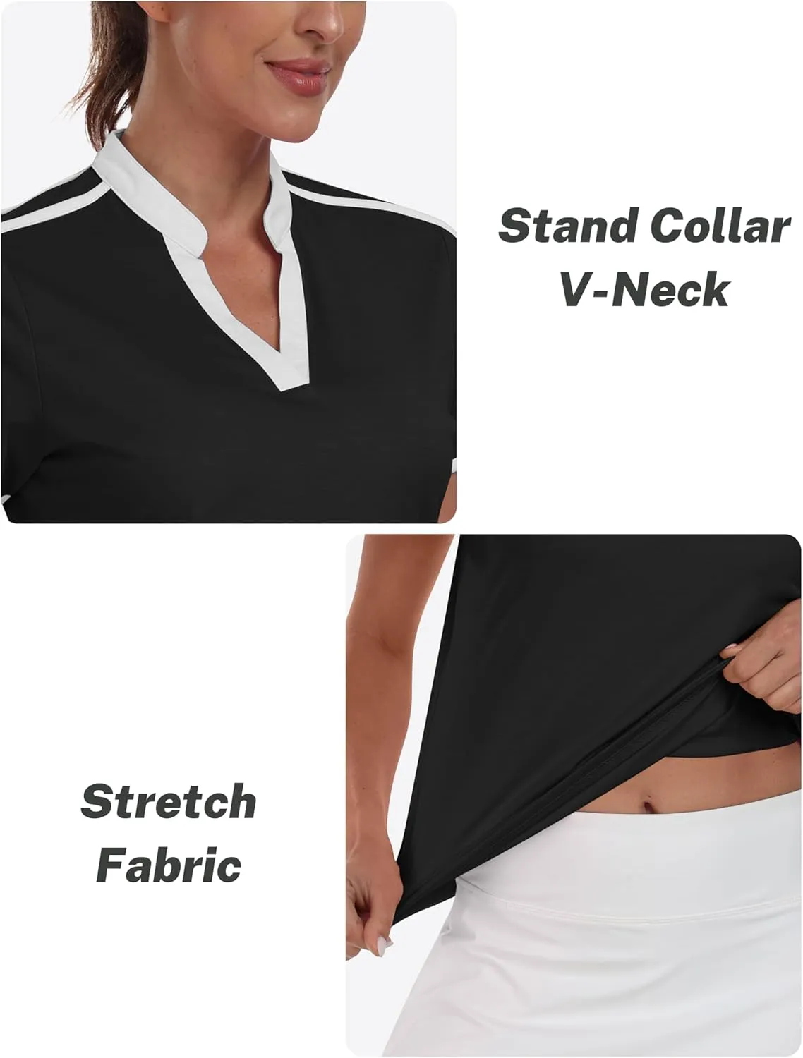 Womens Golf Polo V Neck Shirt Elastic Breathable Moisture Wicking Sports Workout Tops for Tennis Casual
