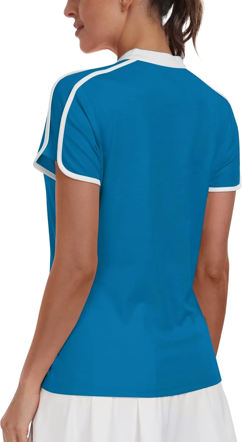Womens Golf Polo V Neck Shirt Elastic Breathable Moisture Wicking Sports Workout Tops for Tennis Casual