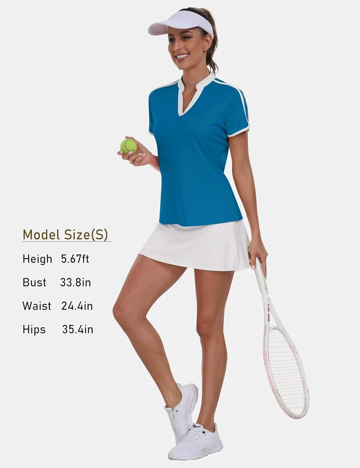Womens Golf Polo V Neck Shirt Elastic Breathable Moisture Wicking Sports Workout Tops for Tennis Casual