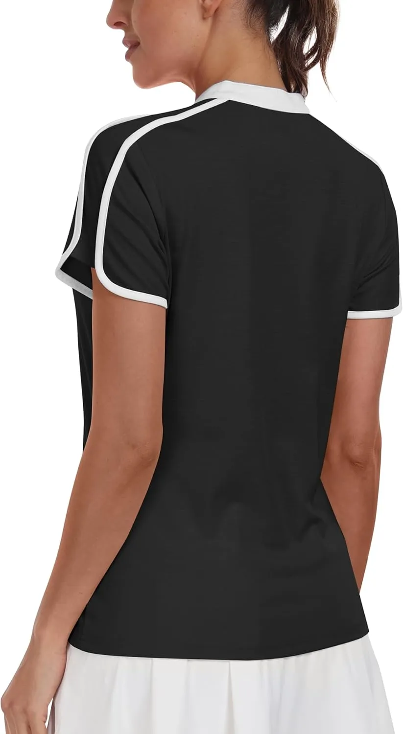 Womens Golf Polo V Neck Shirt Elastic Breathable Moisture Wicking Sports Workout Tops for Tennis Casual
