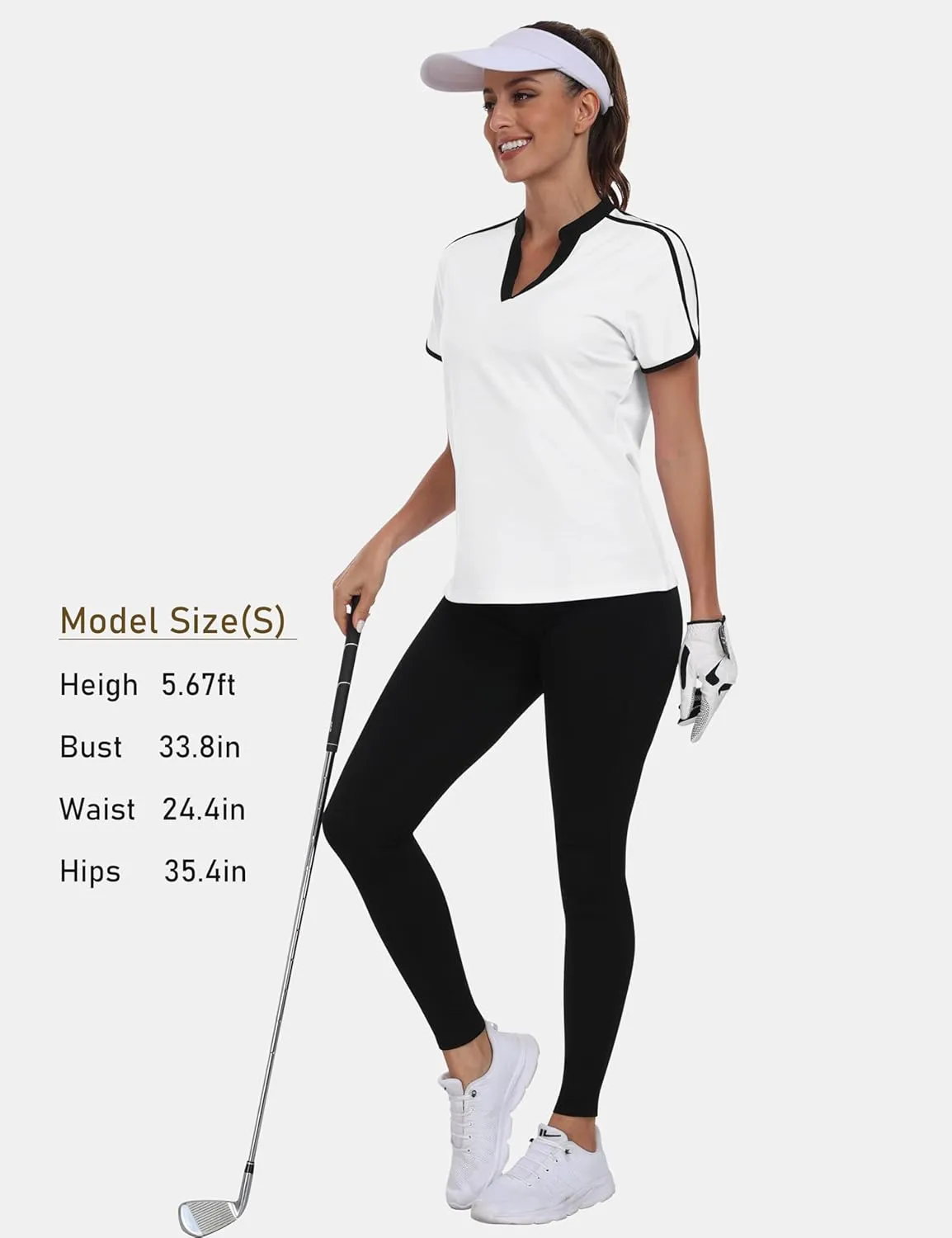 Womens Golf Polo V Neck Shirt Elastic Breathable Moisture Wicking Sports Workout Tops for Tennis Casual