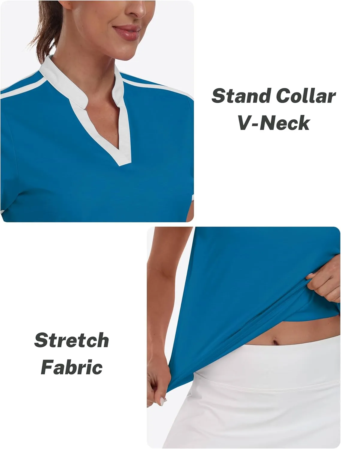 Womens Golf Polo V Neck Shirt Elastic Breathable Moisture Wicking Sports Workout Tops for Tennis Casual