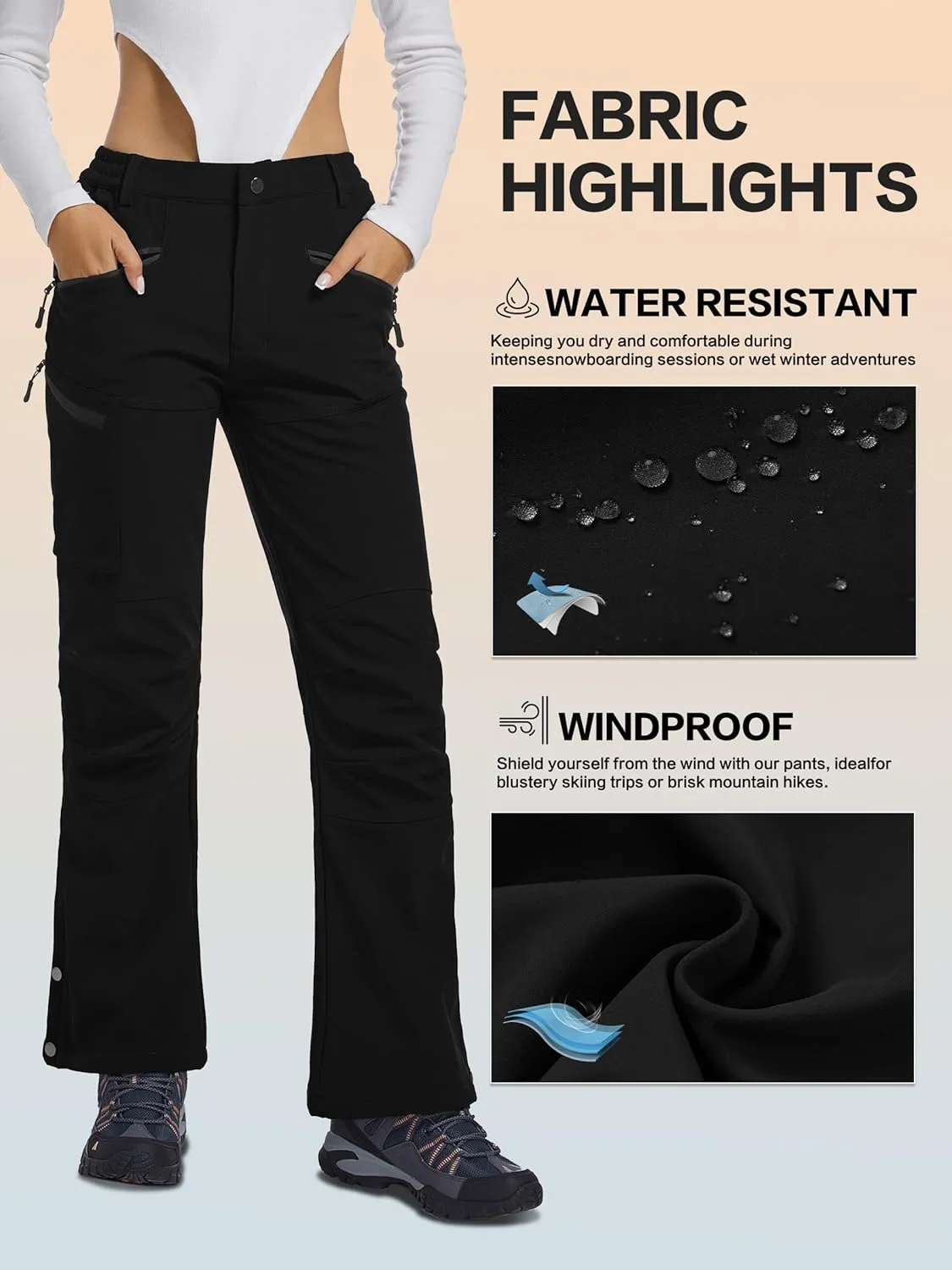 Women's Snow Ski Hiking Pants Waterproof Fleece Lined Softshell Insulated Winter Snowboarding Outdoor Flare Pants