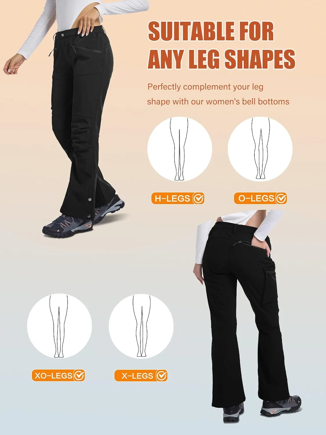 Women's Snow Ski Hiking Pants Waterproof Fleece Lined Softshell Insulated Winter Snowboarding Outdoor Flare Pants